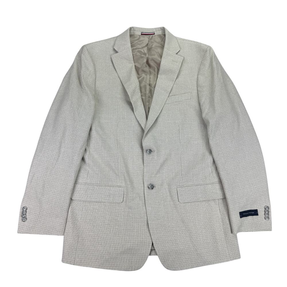 Tommy Hilfiger Mens Conrad Modern Fit Check Sport Coat White Tan 42L